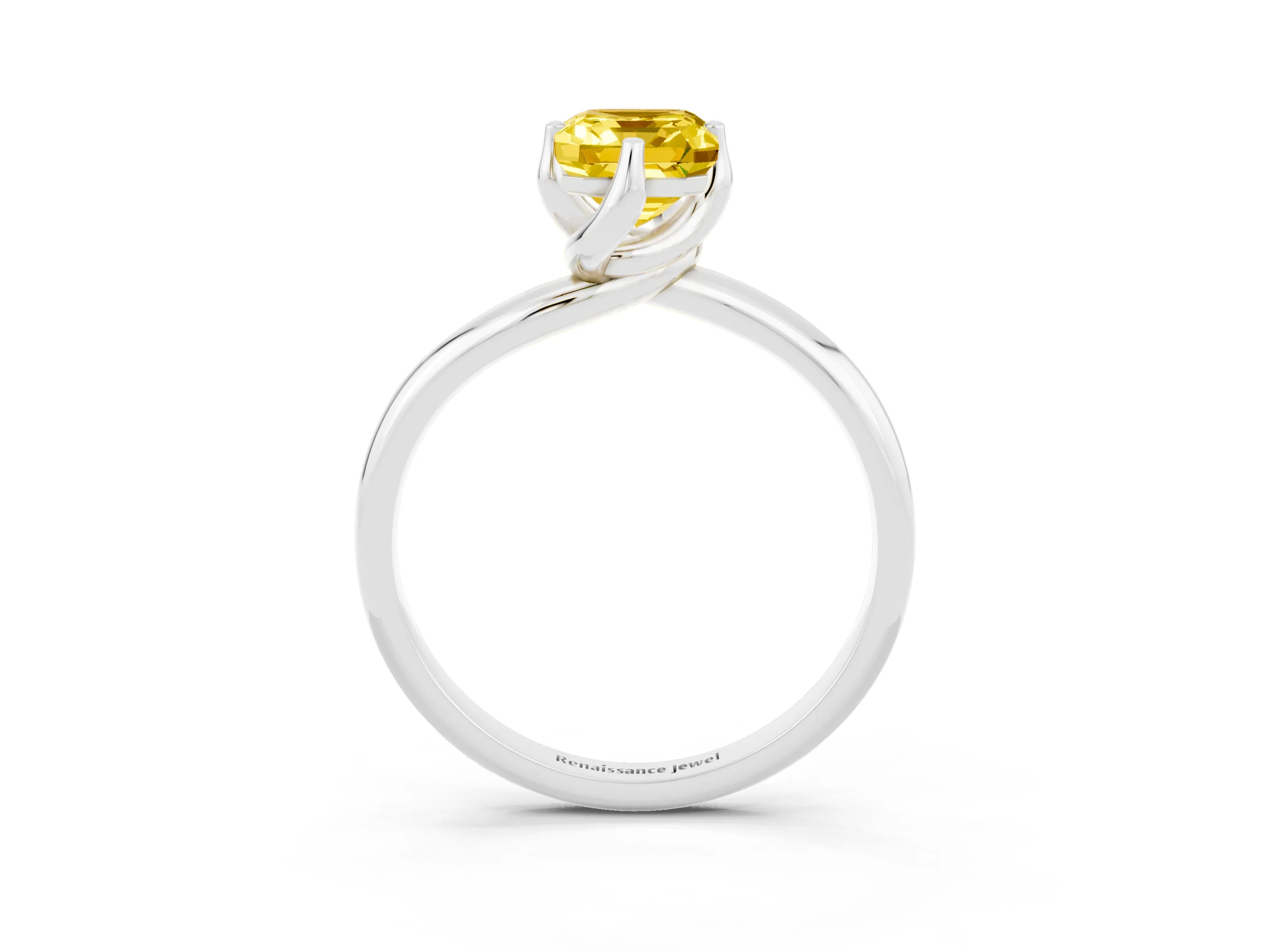 White gold Emerald Cut Yellow Sapphire Solitaire Engagement Ring with Four-Prong Setting and Classic Band_15
