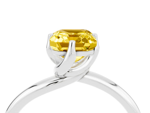 White gold Emerald Cut Yellow Sapphire Solitaire Engagement Ring with Four-Prong Setting and Classic Band_16