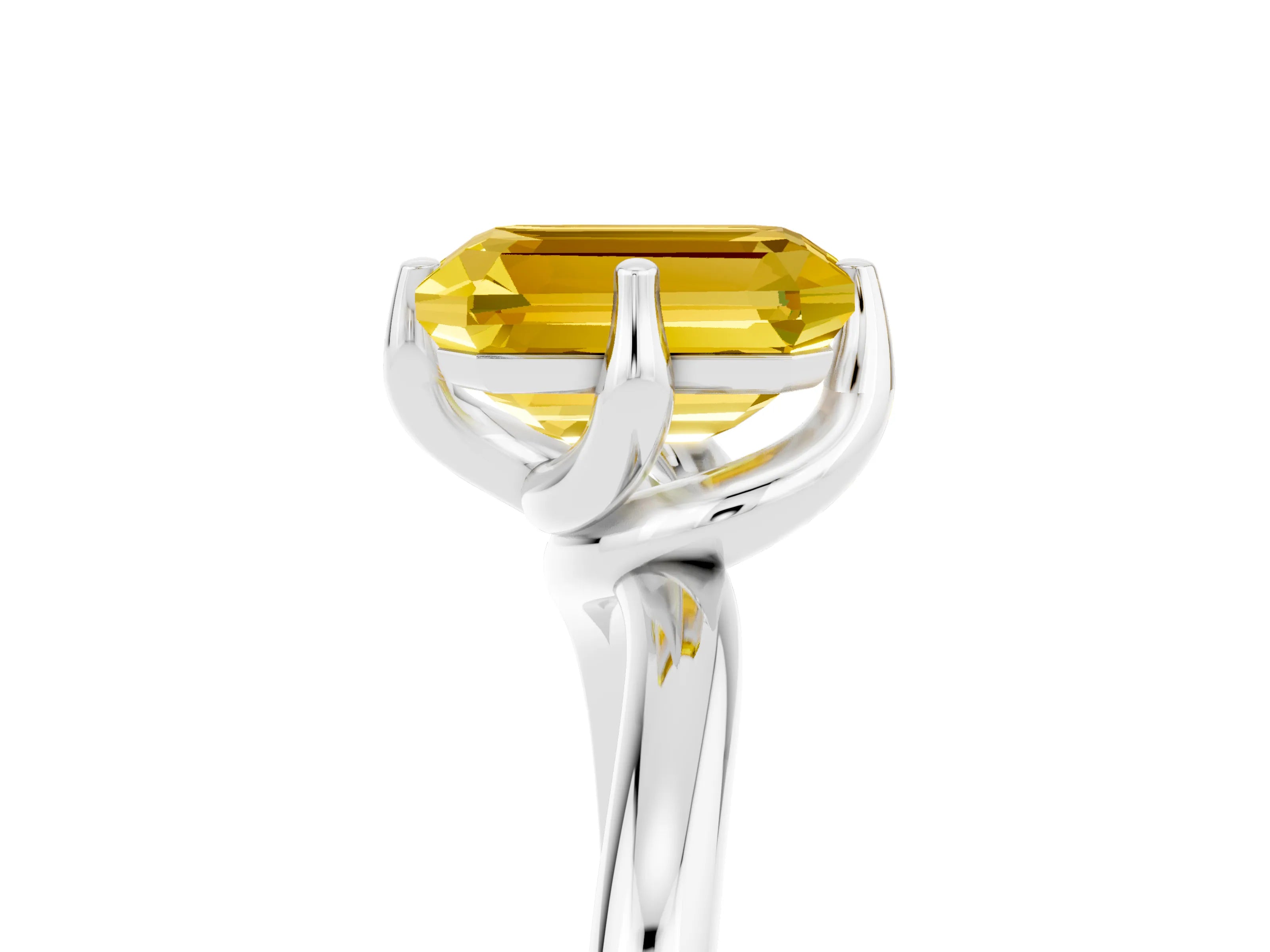 White gold Emerald Cut Yellow Sapphire Solitaire Engagement Ring with Four-Prong Setting and Classic Band_17