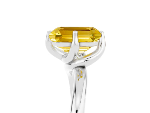 White gold Emerald Cut Yellow Sapphire Solitaire Engagement Ring with Four-Prong Setting and Classic Band_17