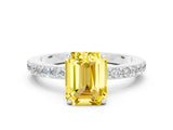 White gold Emerald Cut Yellow Sapphire Solitaire Engagement Ring with Pavé Band and Four-Prong Setting_24