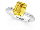 White gold Emerald Cut Yellow Sapphire Solitaire Engagement Ring with Pavé Band and Four-Prong Setting_25