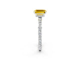 White gold Emerald Cut Yellow Sapphire Solitaire Engagement Ring with Pavé Band and Four-Prong Setting_26