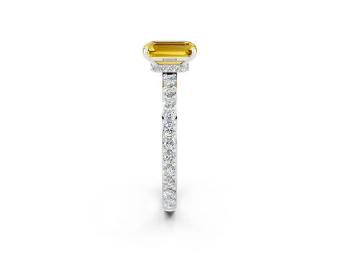 White gold Emerald Cut Yellow Sapphire Solitaire Engagement Ring with Pavé Band and Four-Prong Setting_26