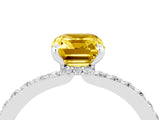 White gold Emerald Cut Yellow Sapphire Solitaire Engagement Ring with Pavé Band and Four-Prong Setting_28