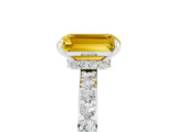 White gold Emerald Cut Yellow Sapphire Solitaire Engagement Ring with Pavé Band and Four-Prong Setting_29