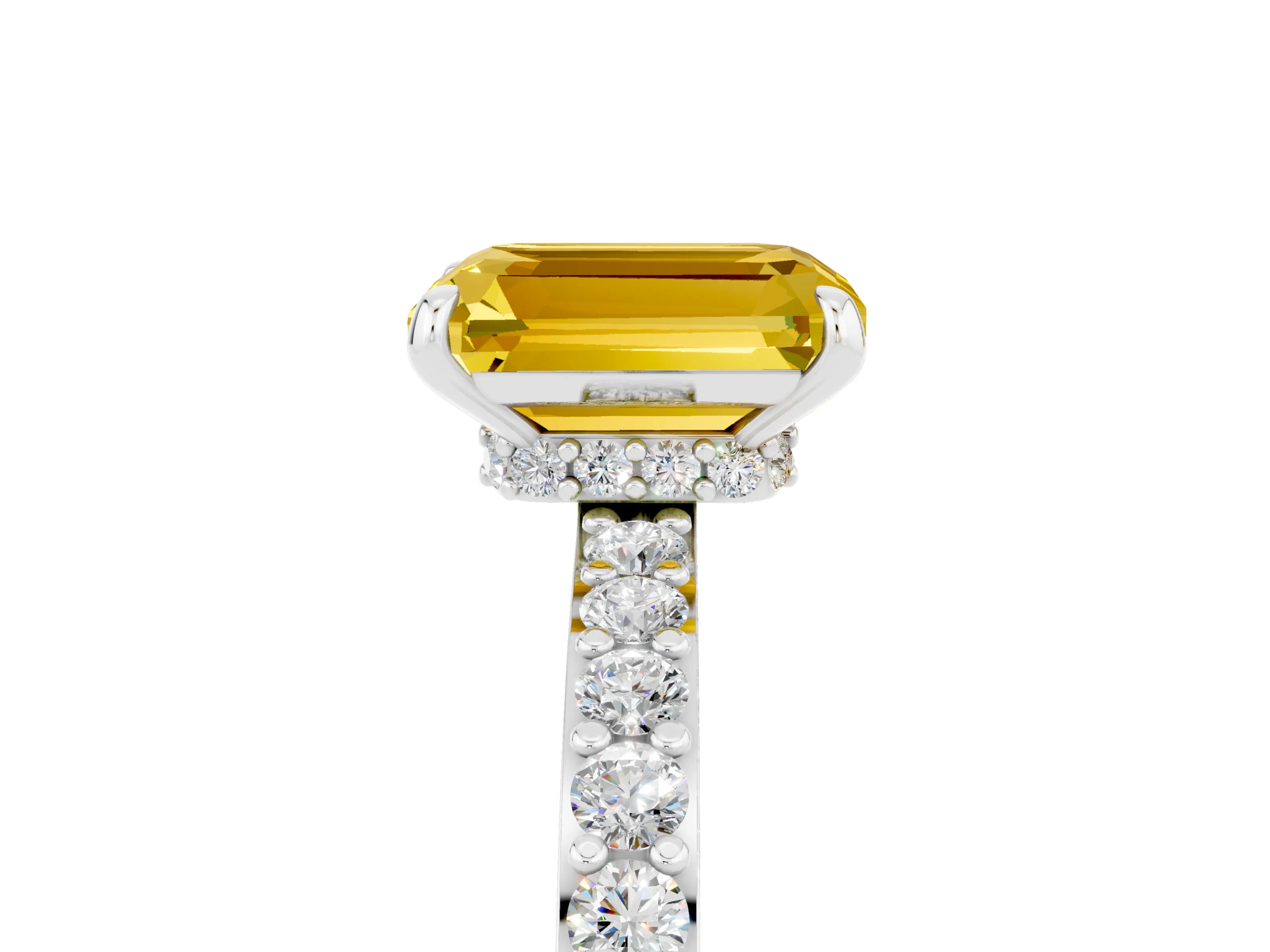 White gold Emerald Cut Yellow Sapphire Solitaire Engagement Ring with Pavé Band and Four-Prong Setting_29