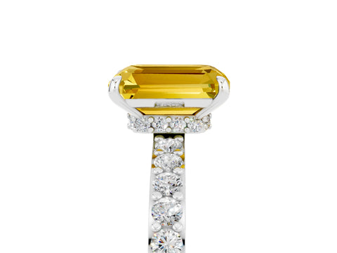 White gold Emerald Cut Yellow Sapphire Solitaire Engagement Ring with Pavé Band and Four-Prong Setting_29