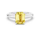 White gold Emerald Cut Yellow Sapphire Solitaire Engagement Ring with Round Band and Four-Prong Setting_24