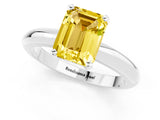 White gold Emerald Cut Yellow Sapphire Solitaire Engagement Ring with Round Band and Four-Prong Setting_25
