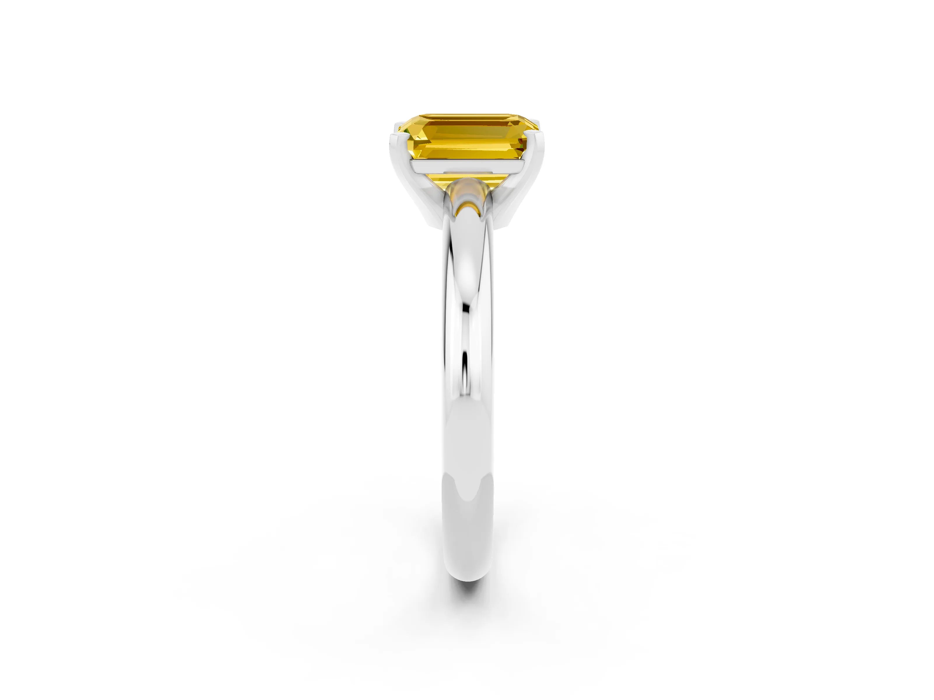White gold Emerald Cut Yellow Sapphire Solitaire Engagement Ring with Round Band and Four-Prong Setting_26