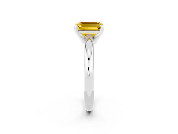 White gold Emerald Cut Yellow Sapphire Solitaire Engagement Ring with Round Band and Four-Prong Setting