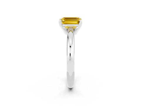 White gold Emerald Cut Yellow Sapphire Solitaire Engagement Ring with Round Band and Four-Prong Setting_26