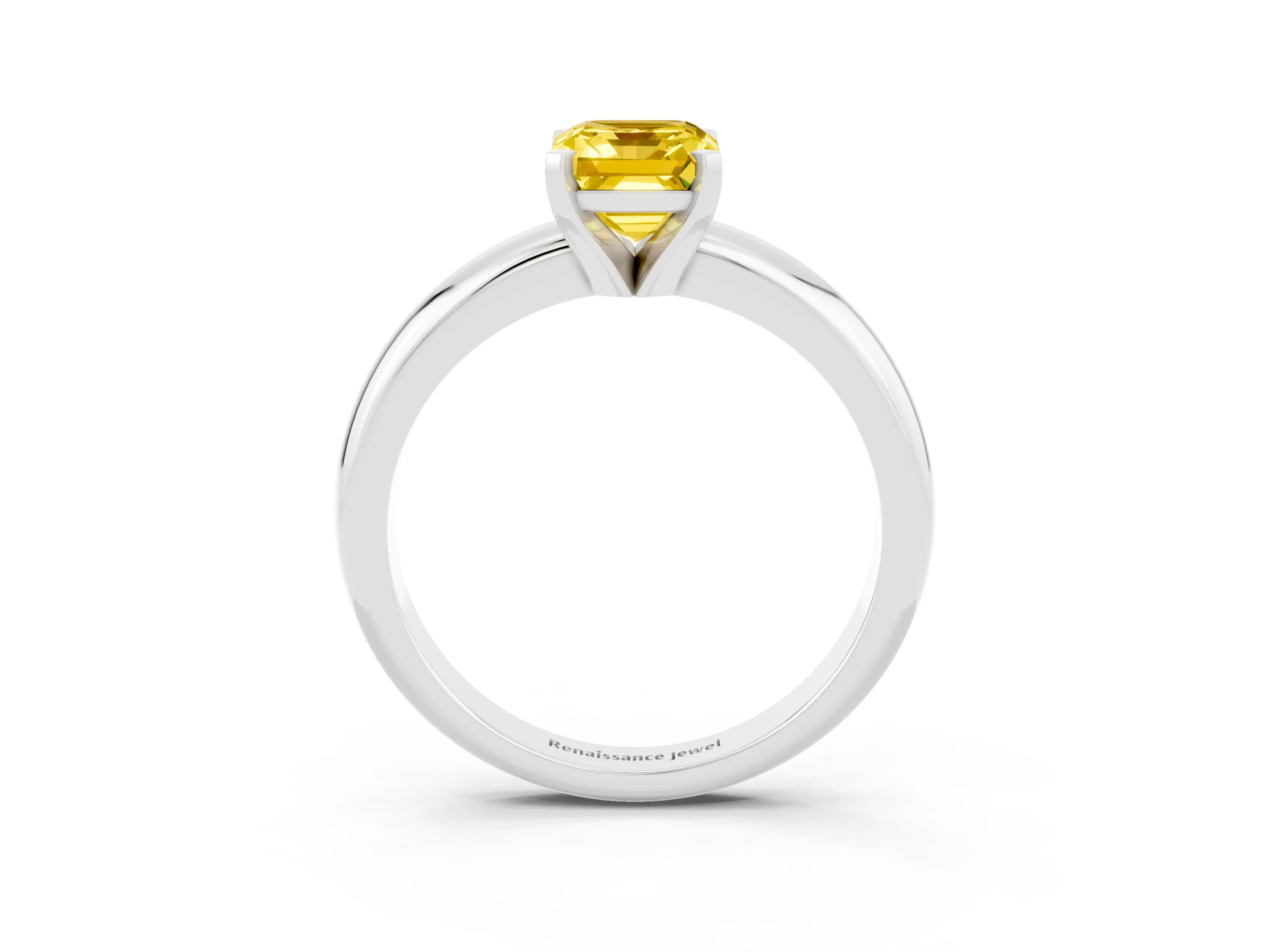 White gold Emerald Cut Yellow Sapphire Solitaire Engagement Ring with Round Band and Four-Prong Setting_27