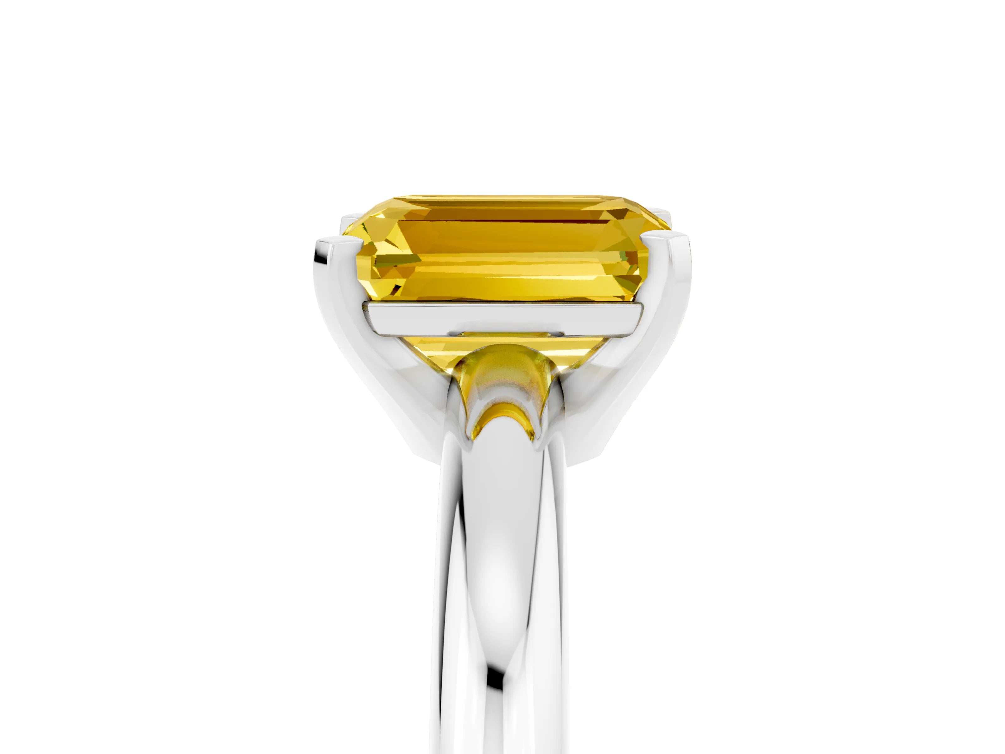 White gold Emerald Cut Yellow Sapphire Solitaire Engagement Ring with Round Band and Four-Prong Setting_29