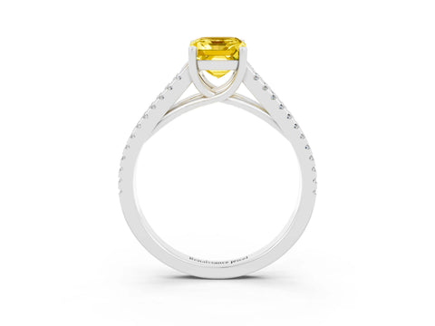 White gold Emerald Cut Yellow Sapphire Solitaire Engagement Ring with Split Shank Pavé Band_15