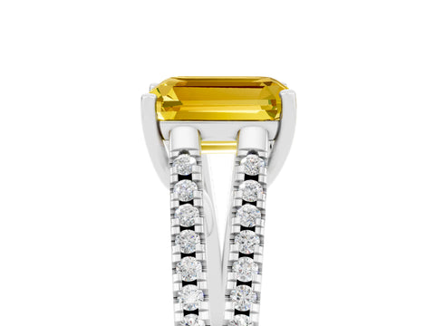 White gold Emerald Cut Yellow Sapphire Solitaire Engagement Ring with Split Shank Pavé Band_17