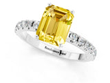 White gold Emerald Cut Yellow Sapphire Solitaire Pavé Band with Four-Prong Setting_25