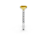 White gold Emerald Cut Yellow Sapphire Solitaire Pavé Band with Four-Prong Setting_26
