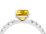 White gold Emerald Cut Yellow Sapphire Solitaire Pavé Band with Four-Prong Setting_28
