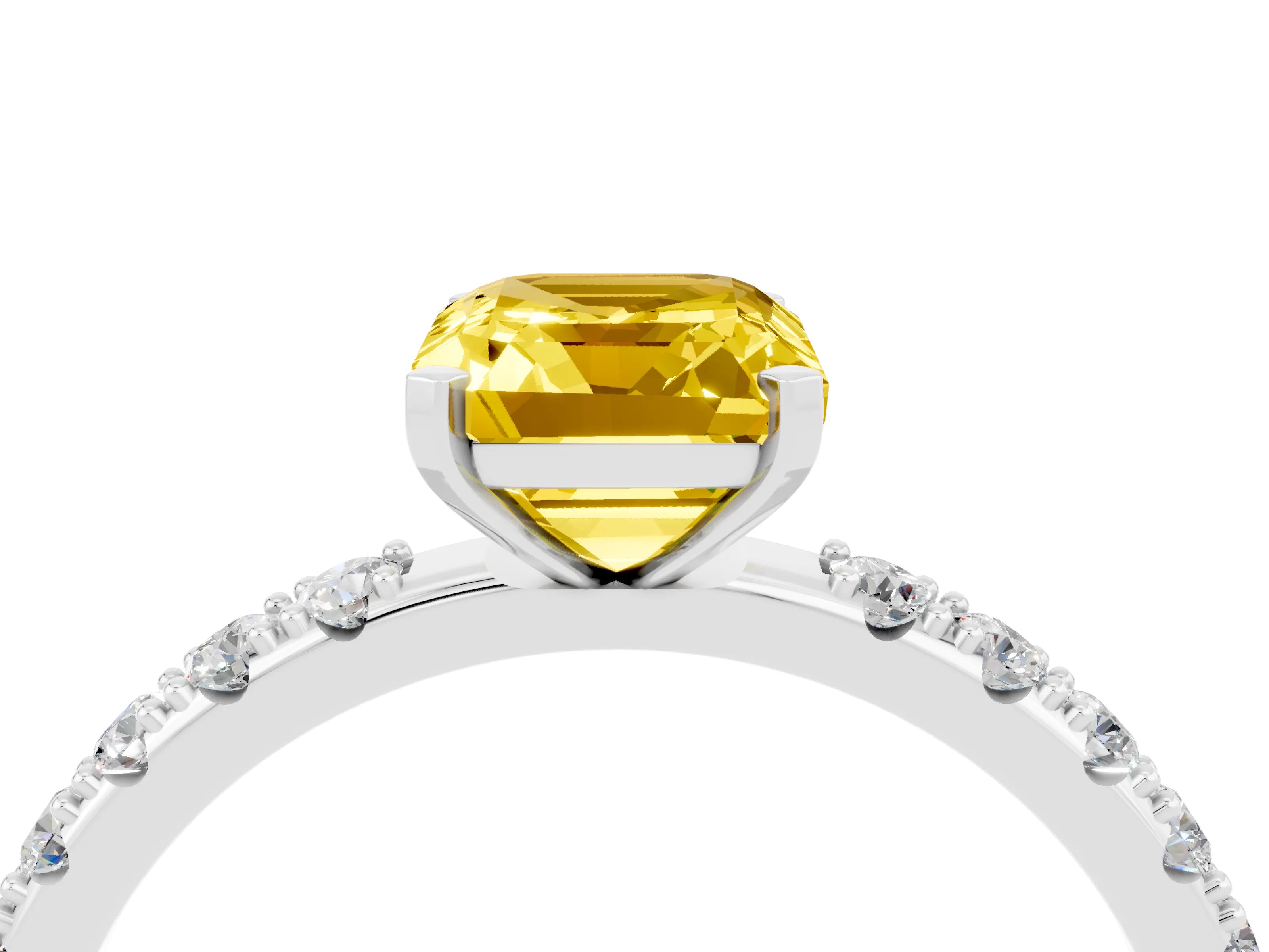 White gold Emerald Cut Yellow Sapphire Solitaire Pavé Band with Four-Prong Setting_28