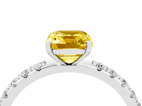 White gold Emerald Cut Yellow Sapphire Solitaire Pavé Band with Four-Prong Setting_28