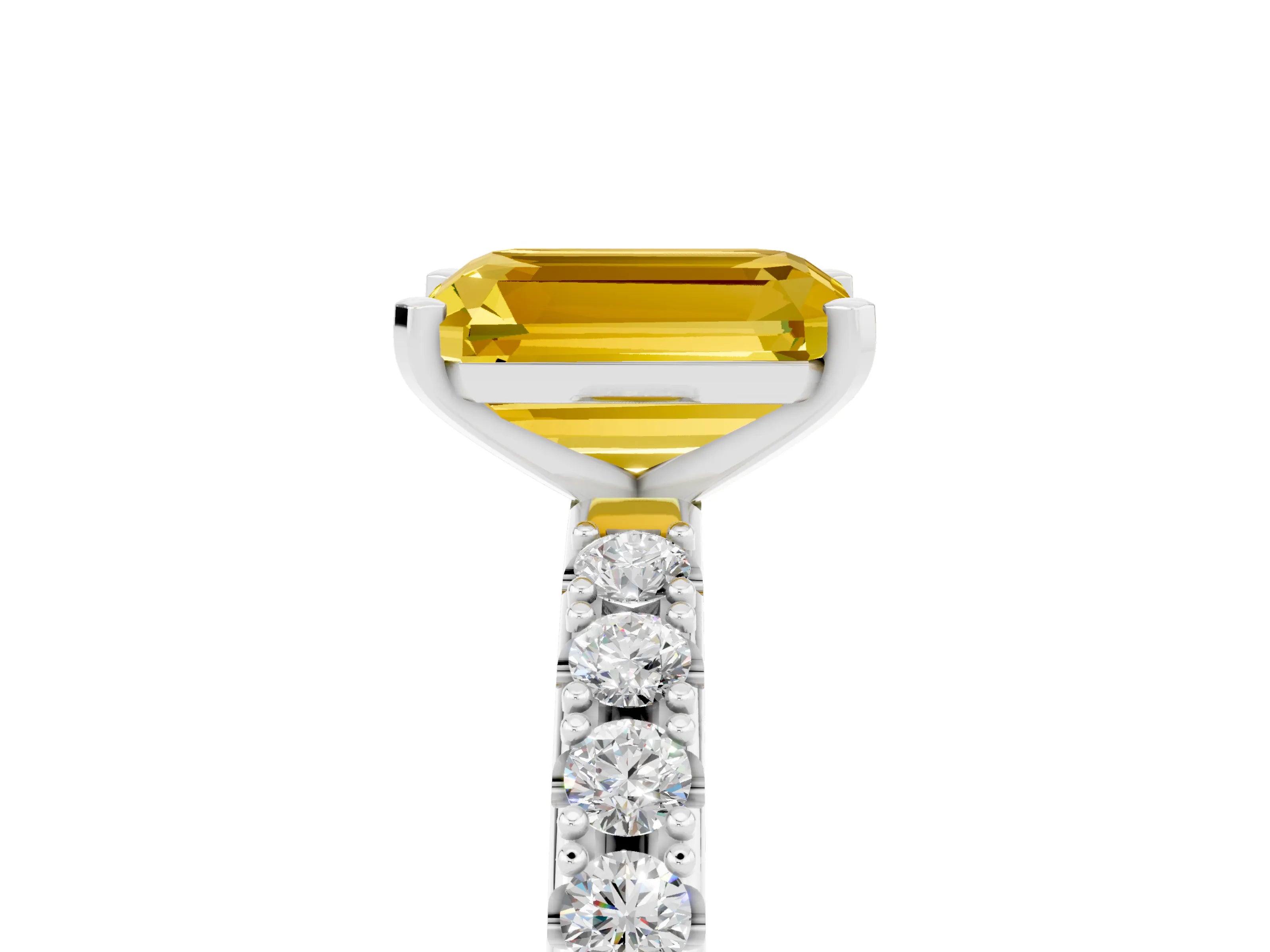 White gold Emerald Cut Yellow Sapphire Solitaire Pavé Band with Four-Prong Setting_29