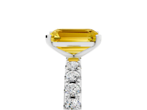 White gold Emerald Cut Yellow Sapphire Solitaire Pavé Band with Four-Prong Setting_29