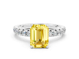 White gold Emerald Cut Yellow Sapphire Solitaire Pavé Engagement Ring with Round Band and Prong Setting_12