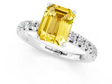 White gold Emerald Cut Yellow Sapphire Solitaire Pavé Engagement Ring with Round Band and Prong Setting_13