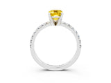 White gold Emerald Cut Yellow Sapphire Solitaire Pavé Engagement Ring with Round Band and Prong Setting_15