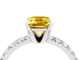 White gold Emerald Cut Yellow Sapphire Solitaire Pavé Engagement Ring with Round Band and Prong Setting_16