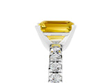 White gold Emerald Cut Yellow Sapphire Solitaire Pavé Engagement Ring with Round Band and Prong Setting_17