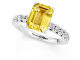 White gold Emerald Cut Yellow Sapphire Solitaire Pavé Engagement Ring with Round Band and Prong Setting_73