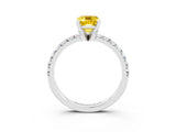 White gold Emerald Cut Yellow Sapphire Solitaire Pavé Engagement Ring with Round Band and Prong Setting_75