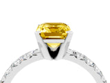 White gold Emerald Cut Yellow Sapphire Solitaire Pavé Engagement Ring with Round Band and Prong Setting_76