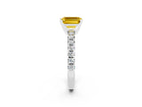 White gold Emerald Cut Yellow Sapphire Solitaire Pavé Engagement Ring with Round Band and Prong Setting_86