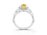 White gold Emerald Cut Yellow Sapphire Solitaire Ring with Filigree Band and Four-Prong Setting_51