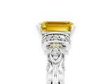 White gold Emerald Cut Yellow Sapphire Solitaire Ring with Filigree Band and Four-Prong Setting_53