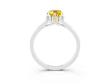 White gold Emerald Cut Yellow Sapphire Solitaire Ring with Flower Prong Setting and Classic Band_27