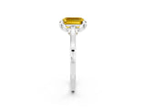 White gold Emerald Cut Yellow Sapphire Solitaire Ring with Flower Prong Setting and Classic Band_38