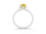 White gold Emerald Cut Yellow Sapphire Solitaire Ring with Flower Prong Setting and Classic Band_39