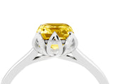 White gold Emerald Cut Yellow Sapphire Solitaire Ring with Flower Prong Setting and Classic Band_40