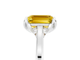 White gold Emerald Cut Yellow Sapphire Solitaire Ring with Flower Prong Setting and Classic Band_41