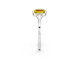 White gold Emerald Cut Yellow Sapphire Solitaire Ring with Flower Prong Setting and Classic Band_74