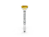 White gold Emerald Cut Yellow Sapphire Solitaire Ring with Pavé Accents and Four-Prong Setting_26