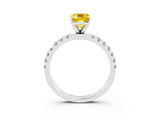 White gold Emerald Cut Yellow Sapphire Solitaire Ring with Pavé Accents and Four-Prong Setting_27