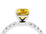 White gold Emerald Cut Yellow Sapphire Solitaire Ring with Pavé Accents and Four-Prong Setting_28