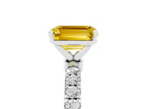 White gold Emerald Cut Yellow Sapphire Solitaire Ring with Pavé Accents and Four-Prong Setting_29