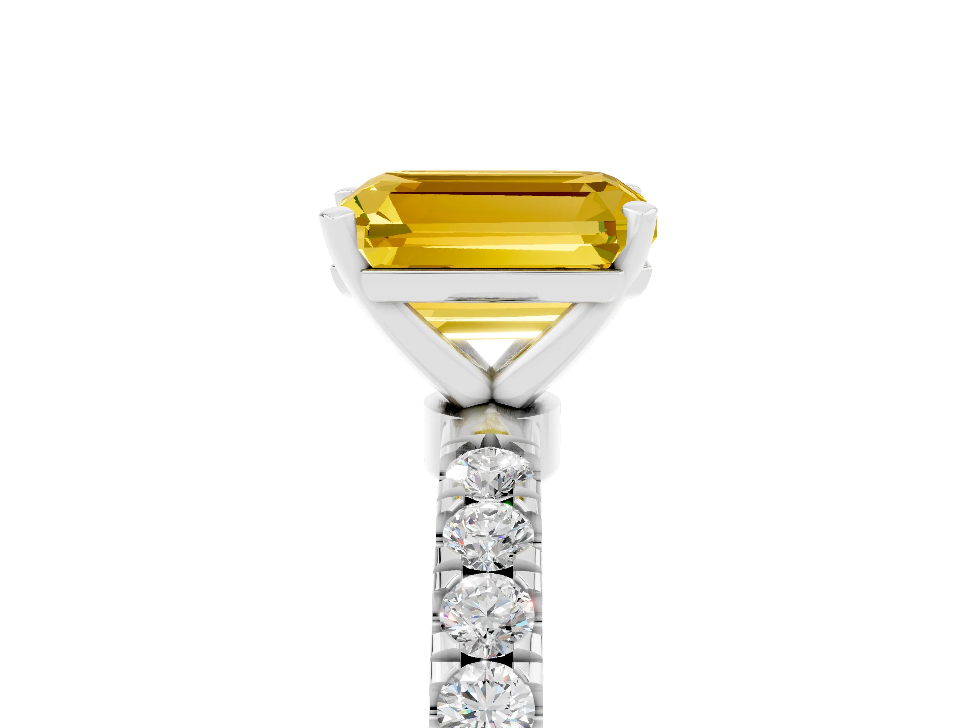 White gold Emerald Cut Yellow Sapphire Solitaire Ring with Pavé Accents and Four-Prong Setting_29